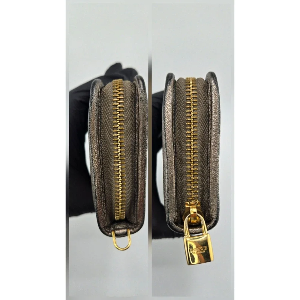 Loewe Zip Around Wallet Metallic Bronze Pebbled Leather Anagram Logo